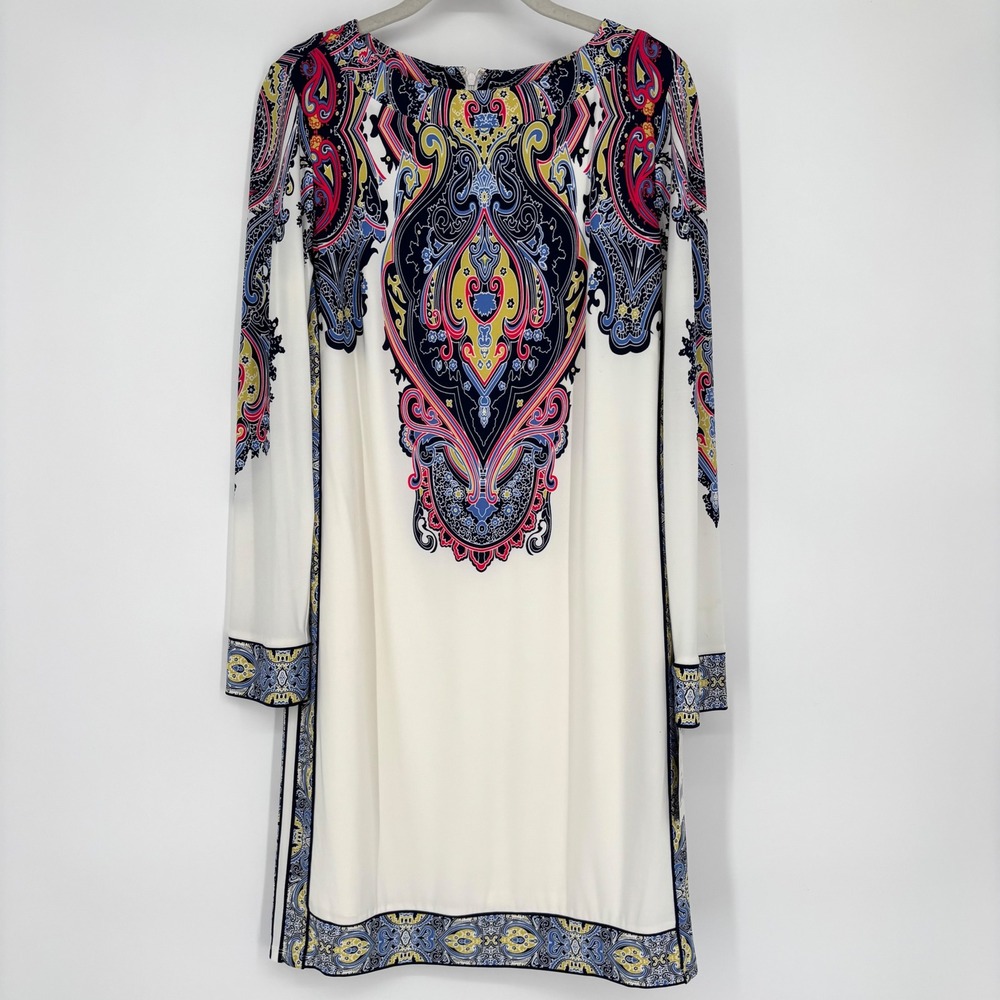 Donna Morgan Cream Long Sleeve Dress with Multicolor Paisley Print